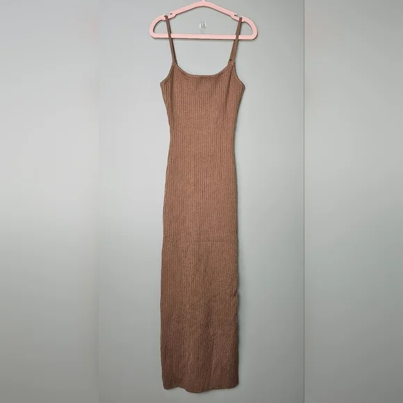 Lulus Women's Light Brown Ribbed Knit Midi Sweater Dress, Size XS - Picture 2 of 9